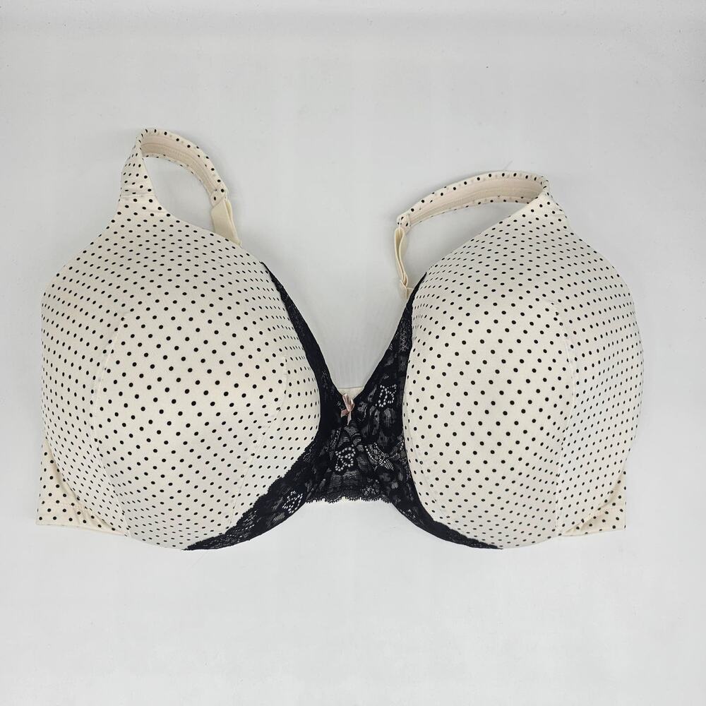 Cacique Polka Dot and Black Lace Full Coverage Bra